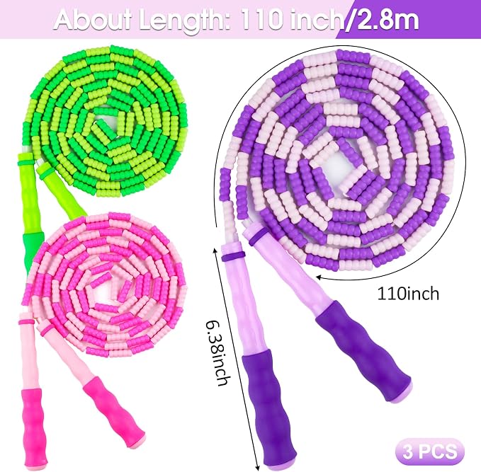 Jump Rope for Kids, 9 Ft Adjustable Jump Ropes for 4 5 6 7 8 10 12, Segmented Soft Beaded Jumping Rope Age 8-12, Tangle Free Skipping Rope for Women Man Fitness Weight Loss
