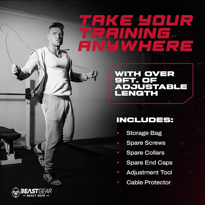 Beast Gear Jump Rope, Jump Ropes for Fitness, Premium Aluminium Skipping Rope for Men Women - Boxing, MMA, HIIT, Strength Training & Double Unders