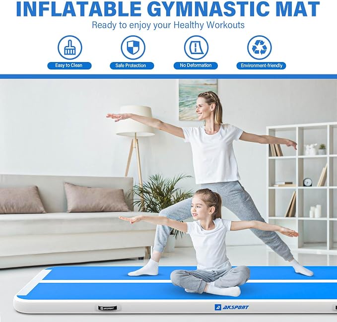 AKSPORT Gymnastics Air Mat Tumble Track Tumbling Mat Inflatable Floor Mats with Air Pump for Home Use/Tumble/Gym/Training/Cheerleading/Parkour/Beach/Park/Water