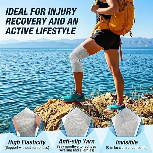 2026 Premium Bamboo Knee Sleeve - 2 Pair Bamboo Compression Knee Sleeve for Women & Men, Anti-Slip Elastic Sport Warm Knee Brace for Arthritis (Black+Gray,Medium)