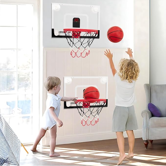 Indoor Mini Basketball Hoops with Powerful Suction Cups for Window and Wall | Wall Mounted Basketball Hoops, Basketball Backboard for Bedroom Office Dorm Room, Outdoor Toy Gifts for Kids and Adults