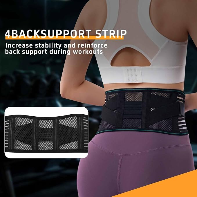 Lower Back Brace for Men and Women, Adjustable Lumbar Support Belt with Breathable Lightweight Design