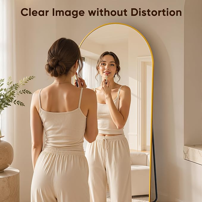 Full Length Mirror, 57"x19" Arched Floor Mirror Freestanding, Floor Standing Full Body Mirror with Stand for Bedroom, Hanging Mounted for Living Room Cloakroom, Gold