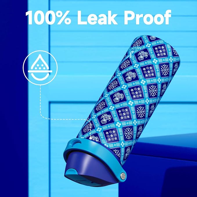 24 oz Insulated Water Bottle for Men: Meoky Stainless Steel Water Bottle with Holder and Shoulder Strap - Leak Proof, Cold for 24 Hours, Fits in Car Cup Holder, BPA-Free for Sports Travel, Blue Faith