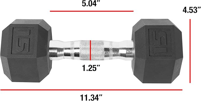 CAP Rubber Coated Dumbbell Weights, Free Weights for Home Gym Strength Training, Anti-Roll Hex Dumbbells with Black, Chrome & Comfort Grip Handles, Pairs & Sets