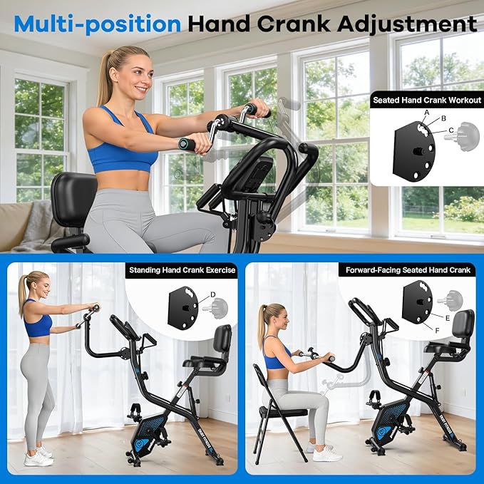 pooboo Folding Exercise Bike, Foldable Upright Stationary Bike, Indoor Cycling Magnetic X-Bike with 8-Level Adjustable Resistance, 6.6 LBS Flywheel, 300LB Capacity, Back Support Cushion for Home Gym