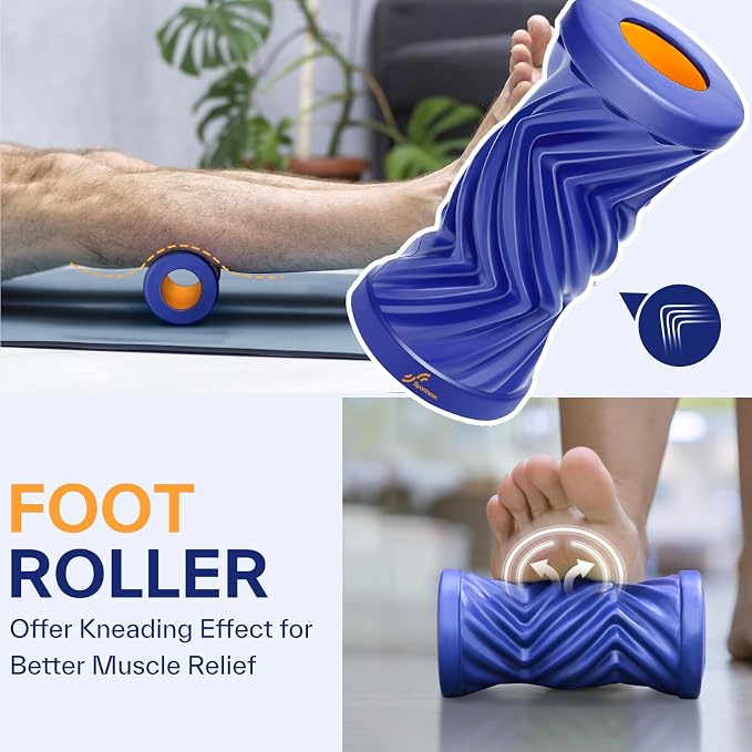 Sportneer 4 in 1 Pilates Foam Roller Muscle Relax Kit | with 2 Textured Foam Rollers Stringed Exercise Ball, Lacrosse Ball for Muscle Shoulder Back Leg Whole Body Relax Fitness Yoga