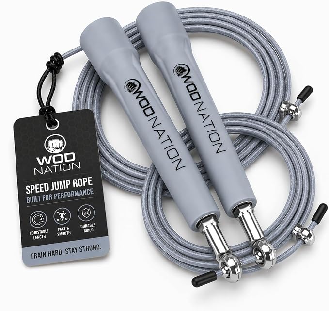 WOD Nation Adjustable Speed Jump Rope For Men, Women & Children - Blazing Fast Fitness Skipping Rope Perfect for Boxing, MMA, Endurance