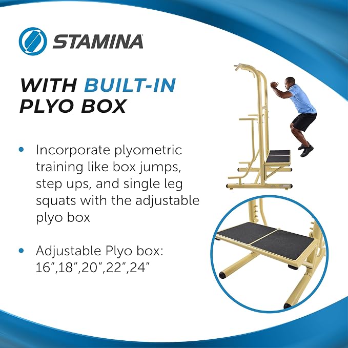 Stamina Pull Up Bar Tower & Dip Station, Free Standing Outdoor Home Gym Equipment - Adjustable and Portable Workout Stand for Calisthenics Body Weight Training