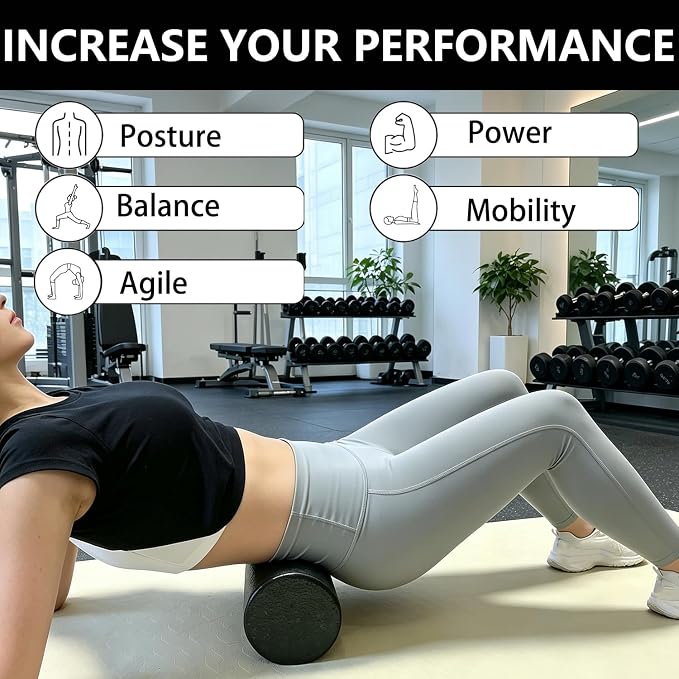 Hard Travel Size Back Roller, High Density Foam Roller for Exercise | 12" X 4" Round, Deep Tissue Muscle Massage Recovery, Fitness Workout Stretching Physical Therapy, Travel, Compact Size