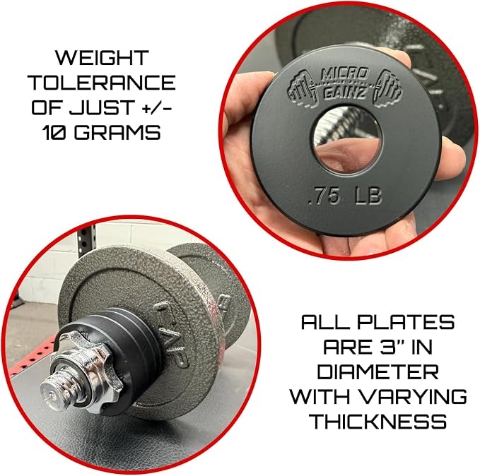 Micro Gainz Standard 1-Inch Center Hole Fractional 8 Piece Weight Plates with Bag, Designed for Standard 1-Inch Dumbbell & Barbell for Strength Training and Weight Lifting, Made in USA