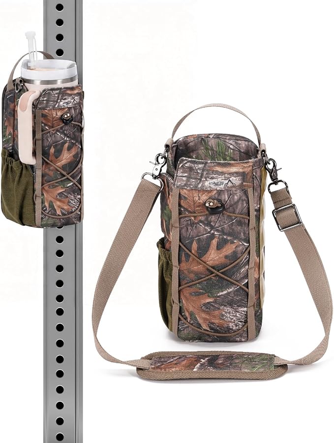 sportsnew 40oz Insulated Crossbody Water Bottle Bag Gym Hiking Phone Pocket | Water-resistant Lining, Padded Strap, Top Handle, Drawstring, Phone Pocket, Elastic Slots, Built-In Key Clip for Gym Walking