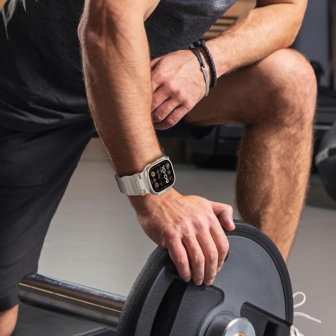 Band Compatible with Apple Watch Ultra 3/2/1 Band 49/46/45/44mm | Metal Connector with Silicone Rugged Strap for iWatch Ultra Series 11/10/9/8/7/6/SE3/SE2/SE/5/4/3/2/1, Starlight/Titanium
