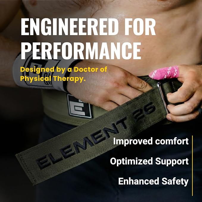 Element 26 Hybrid Leather Weight Lifting Belt | 4” Real Leather Back Support for Gym, Powerlifting, Body Building, Men, Women, Deadlift, Squat, Self Locking, Competition
