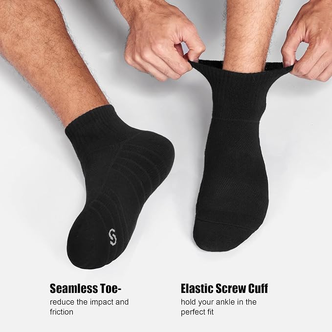 Lapulas Athletic Quarter Socks for Men Women, Cotton Mesh, Cushioned Arch Support, Non-Slip Running Ankle Design, 6 Pack