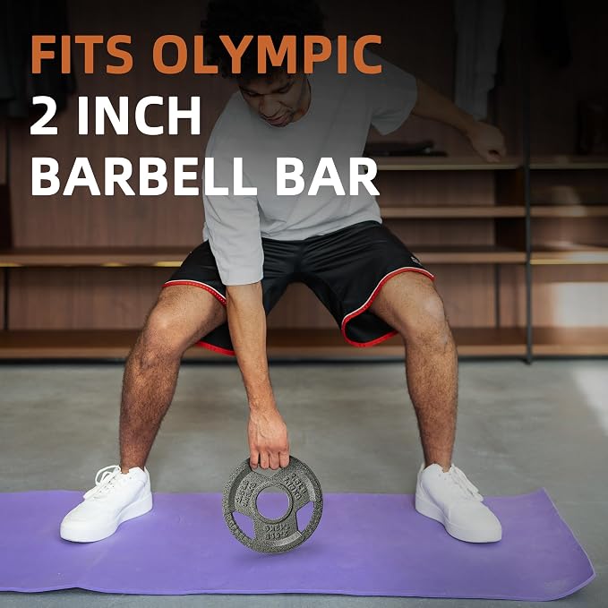 Fitvids 2 Inch Olympic Barbell Weight Plates, 2.5 LB to 45 LB Plates for Home Gym Strength Training, Triple-handle Design