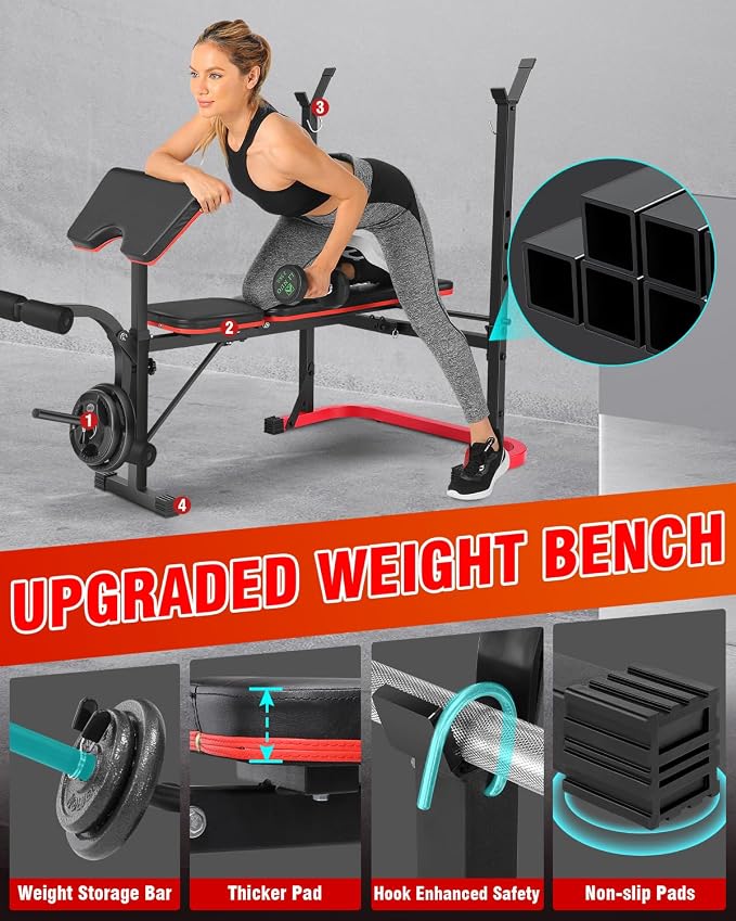 OPPSDECOR 6 in 1 Weight Bench Set with Leg Extension and Leg Curl, 660 LBS Adjustable Bench Press Set with Preacher Curl Pad, Foldable Workout Bench for Home Gym, Strength Training for Teens/Adults
