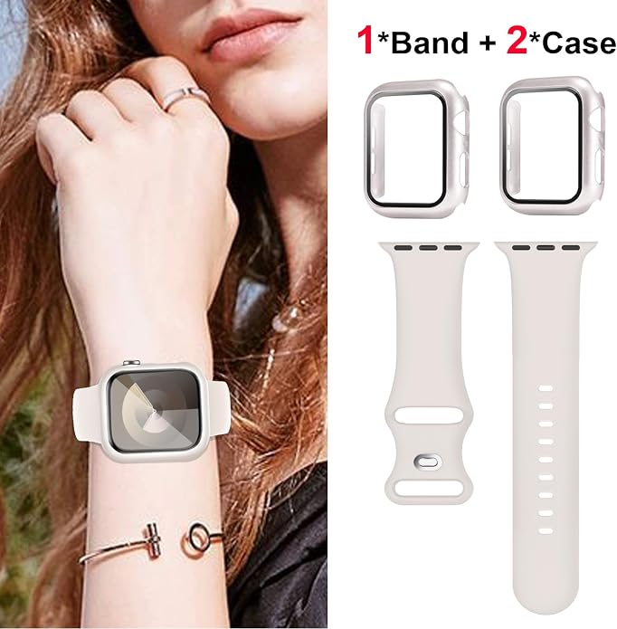Sport Band and Case for Apple Watch Band 40mm 44mm 46mm 42mm 41mm 45mm 38mm iWatch Bands for Women/Men,Silicone Waterproof Strap with Cover Combo for Apple Watch Series 11 10 9 8 7 6 5 4 SE Ultra/2 3