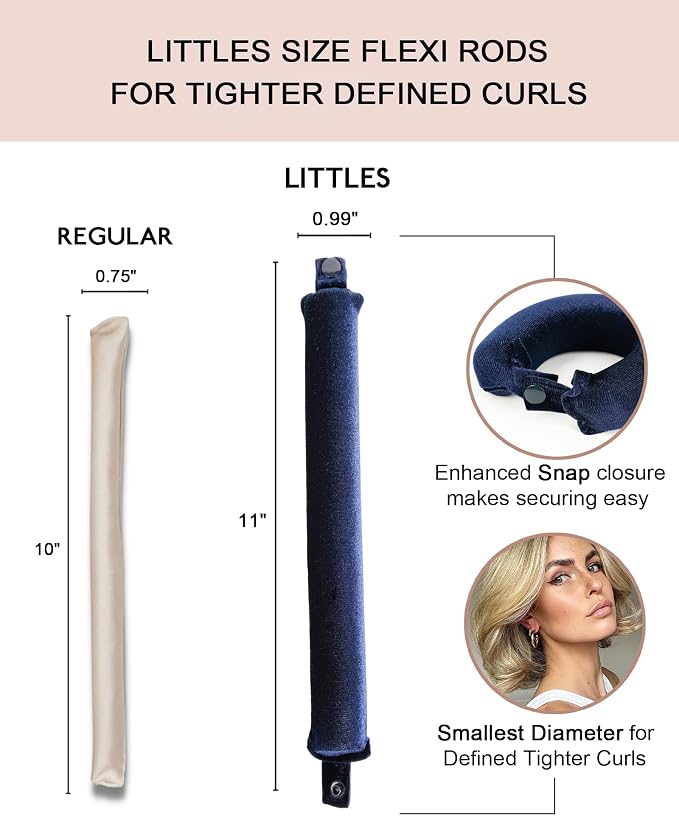 Littles Velvet Heatless Hair Curler Curling Rod Set, Soft Small Flexi Rods Hair Rollers Curlers to Sleep In No Heat Heatless Curls Overnight Rods for Short & Long Hair for Tight Curls Navy