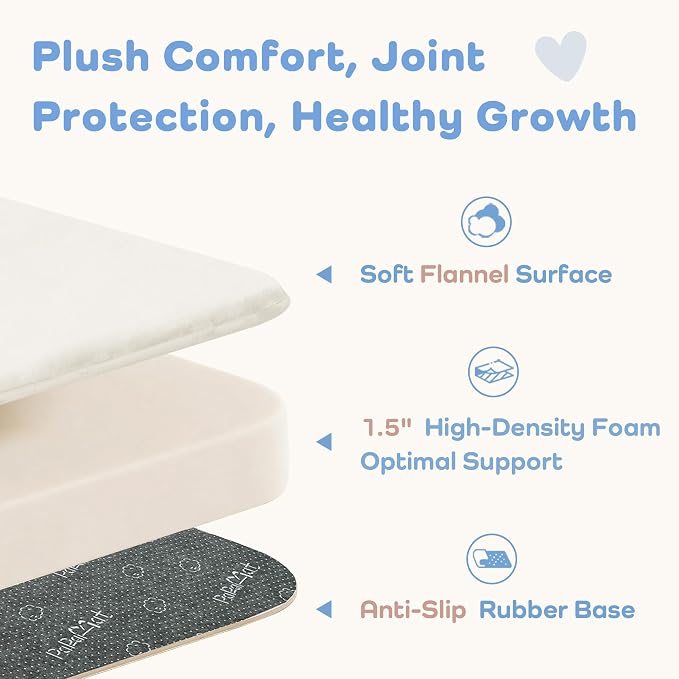 1.5" Thick Baby Play Mat for Floor 50x50 Soft Foam Play Mats, Cream | Memory Mat for Baby to Play, Waterproof Easy Care with Non-Slip Tummy Time Play Mat for Nursery Playroom Classroom