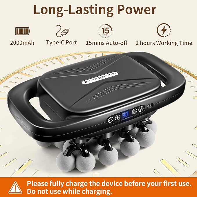 20 Head Massage Gun Deep Tissue, Percussion Muscle Massager for Back Pain | 3 Modes, 30 Intensities, 12mm Stroke, Quiet Brushless Motor, USB-C, Wide Coverage for Back/Neck/Shoulders/Legs