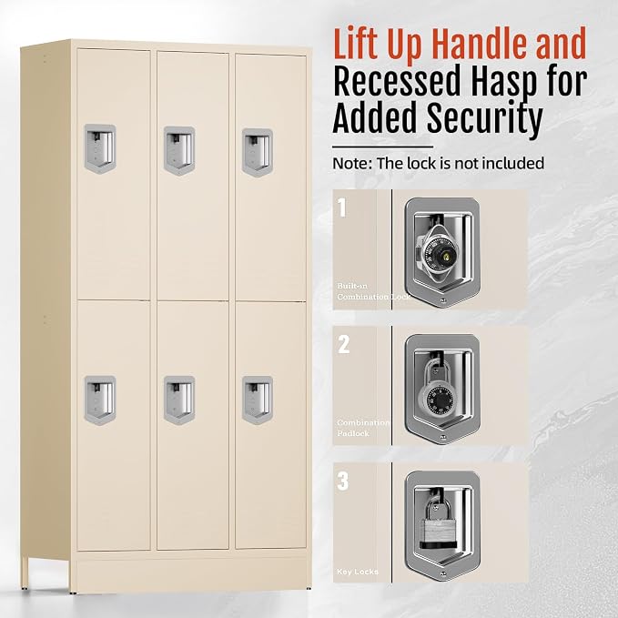 BUTISOW 72" 6 Door 16-Gauge Steel Employee Lockers, Lockable for Gym | Padlock Compatible, 6 Door, 12 Hanging Hooks, Ventilated, Adjustable Shelf, Powder Coated, Rust Resistant, 72 Inch Height