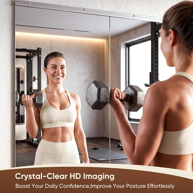Antok Home Gym Mirror 49"x24" 2PCS, Large Full Length Wall Mounted Mirrors, Frameless Tempered Glass Full Body Mirror for Gym Yoga Dance Studio Garage Bedroom & Bathroom
