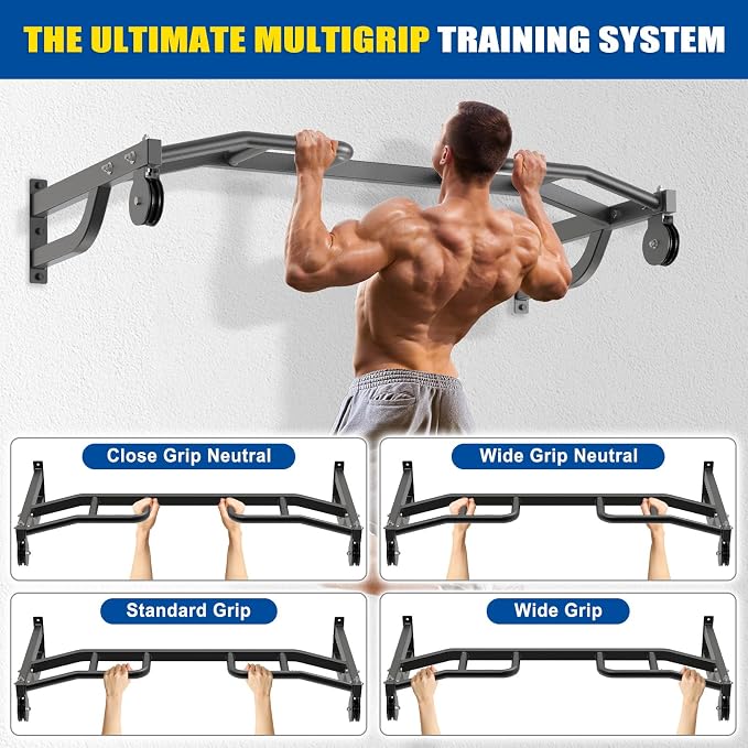 Kipika 48" Ceiling Mounted Pull Up Bar, Heavy Duty Multi-Grip Chin Up Bar,Mounted Pullup Bar, Adjustable Height, Pull Up Bands for Chin Ups & Body Stretching, Ideal for Home Gym and Strength Training