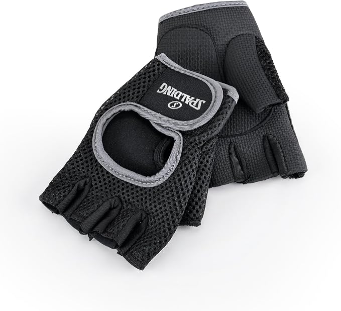 Spalding - Gym Gloves, Mesh Workout Gloves with Foam Padded Palm for Grip, Lightweight & Breathable, One Size Fitness Training Gloves for Weightlifting Exercise