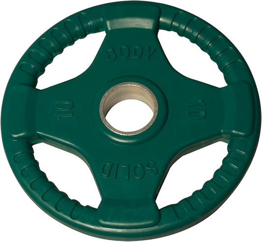 Body-Solid Quad Grip Design Rubber Plate - Olympic Weight Plates with Rubber Coating for Weight Lifting and Strength Training