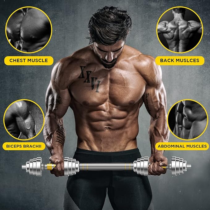 PHOEROS Adjustable Dumbbell Set - 44/66/88 LBS weights set, Dumbbell Barbell 3 in 1, Steel Dumbbells Pair with Connecting Rod for Adults Women Men Fitness Workout, Home Gym Exercise Training Equipment