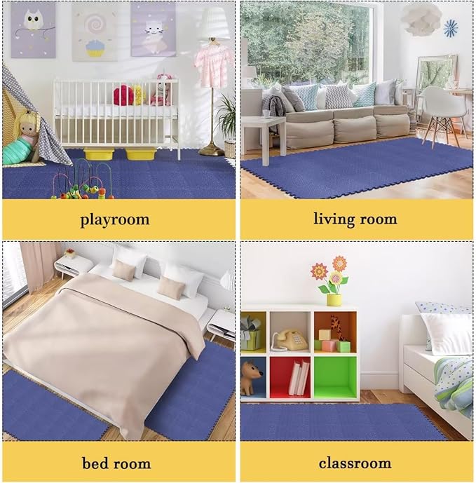 Foam Floor Tiles Foam Floor Mats Play Mats Bulk with Borders Interlocking for Bedroom Gym Nursery(11.8 x 11.8 Inch,Navy Blue)