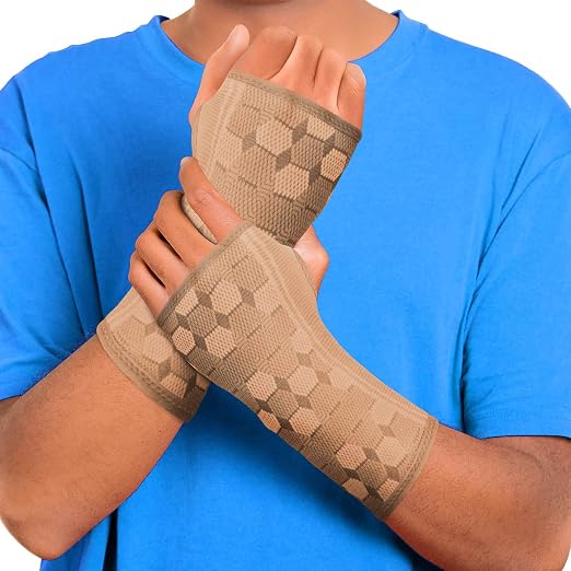 Sparthos Wrist Compression Sleeves (Pair), Carpal Tunnel Brace - Beige-SM