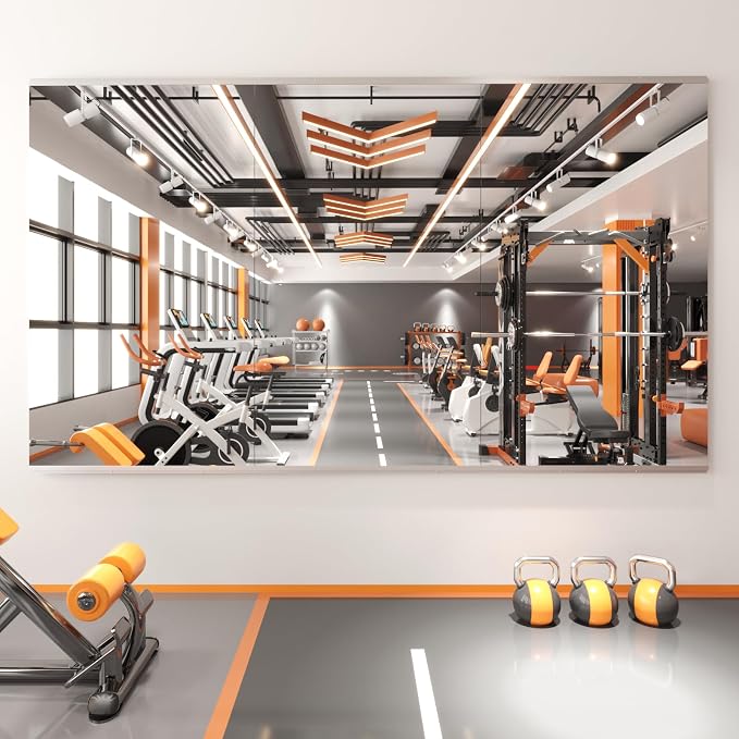 Peegel 48''x28''(3PCS) Large Home Gym Mirror | Frameless Tempered Glass Workout Mirrors for Home Gym Wall,Yoga,Garage,Dance