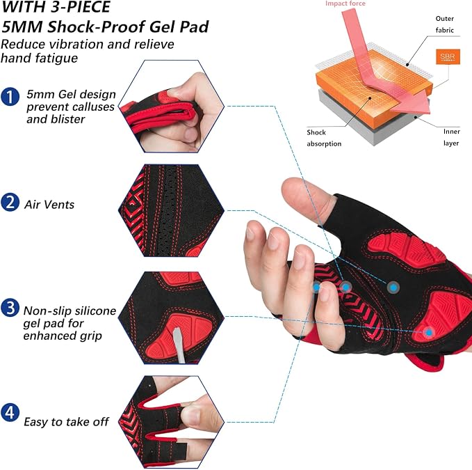 Cycling Gloves Bicycle Road Bike Gloves, Half Finger 5MM Gel | Biking Gloves for Men Women Gym workout exercise Motorcycle Hiking Rowing Outdoor Sports