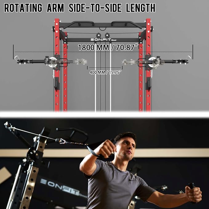 Eonfit E2 Power Rack, Squat Rack with Cable Crossover for Home Gym | Power cage with Pivot Arms Functional Trainer Pulley System Lat Pull Down For Garage Gym Strength Training