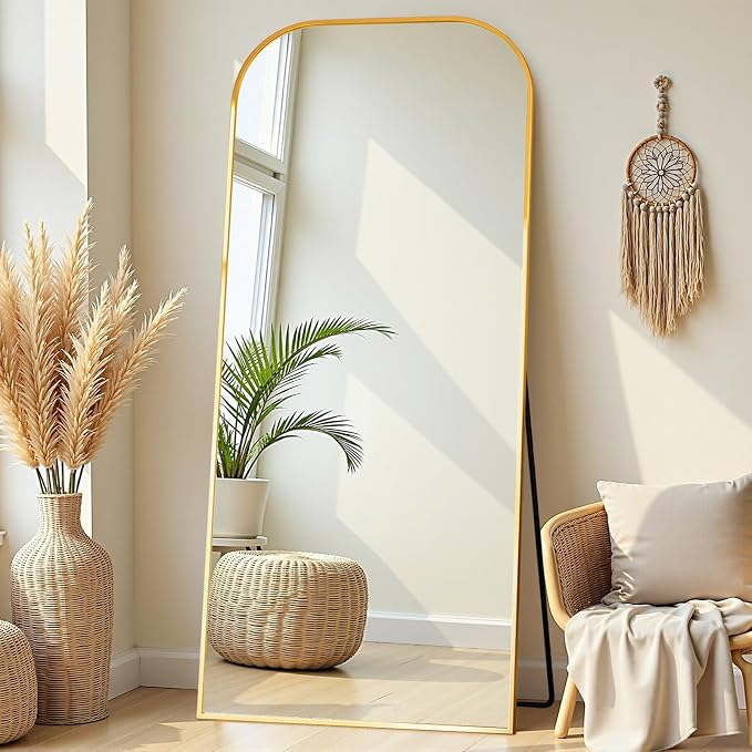 Full Length Mirror with Stand 71"x32" Floor Mirror Freestanding, Arched Floor Standing Large Mirrors Full Body Wall Hanging Leaning Home Decor for Bedroom & Living Room, Gold