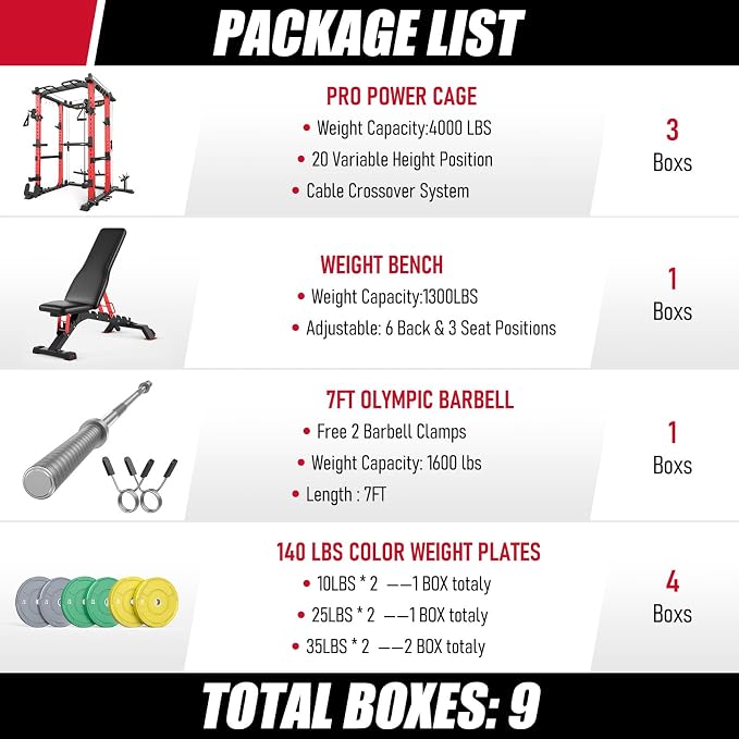 SPORTSROYALS Power Rack, Multi-Functional Power Cage, Squat Rack with Pulley System & LAT Pull Down, Workout Cage with J Hooks for Home Gym