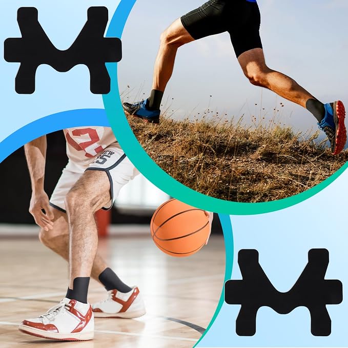 16 Pcs Precut Kinesiology Tape for Ankle Cotton Breathable Elastic Athletic Tape Pain Relief Minimize Ankle Sprain Provides Support and Stability for Ligament and Muscle Marathon Use(Black)