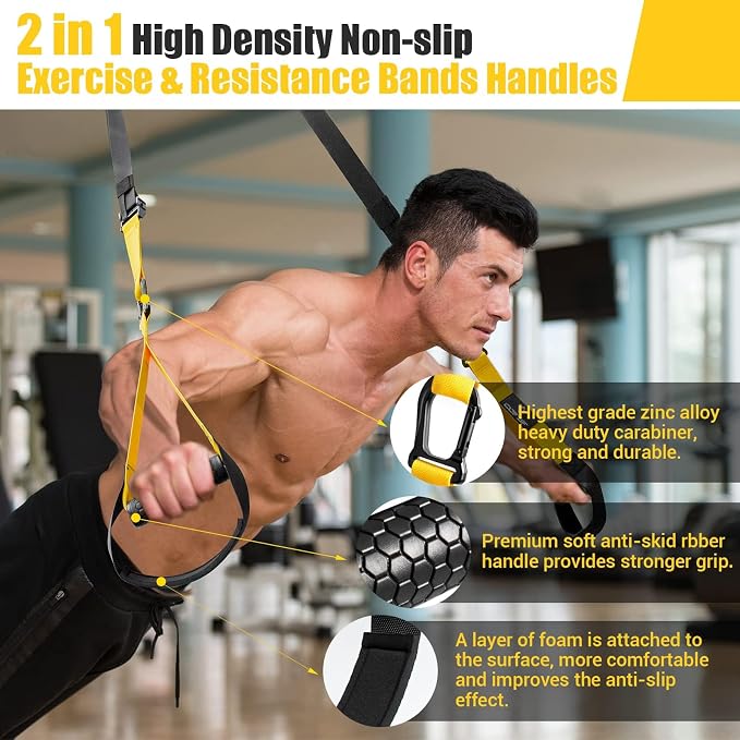 Home Resistance Training Kit, Resistance Trainer Exercise Strap with Poster | Includes Handles, Door Anchor and Carrying Bag for Home Gym, Bodyweight Resistance Workout Straps for Indoor & Outdoor