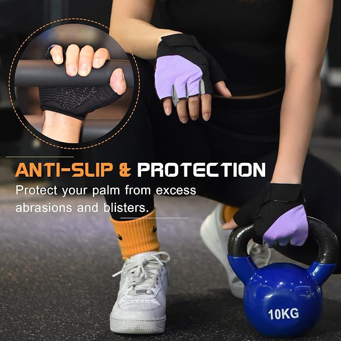 sunnex Workout Gloves for Women - Breathable Weight Lifting Gloves with Non-Slip Silicone Padding, Fingerless Gym Gloves for Cycling, Rowing, Pull Ups & Training (4 Sizes)