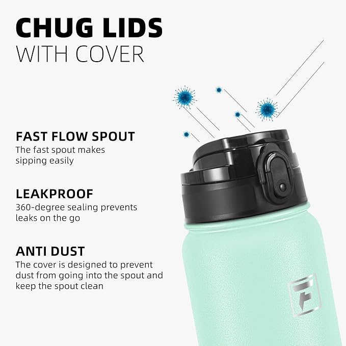 Fanhaw 20 oz Insulated Stainless Steel Water Bottle with Anti-Dust Chug Lid, Leakproof Vacuum Metal Everyday Use Bottle for Kids, Teens & Adults, Back to School Essentials (Green Pink)