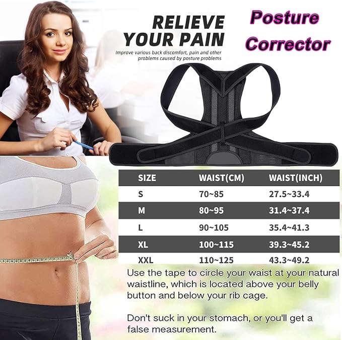 Posture Corrector for Women and Men, Adjustable Back Straightener Posture Corrector,Upper Lower Back Brace Support Belt for Men Women Body Neck Shoulder Trainer (XL, Black)
