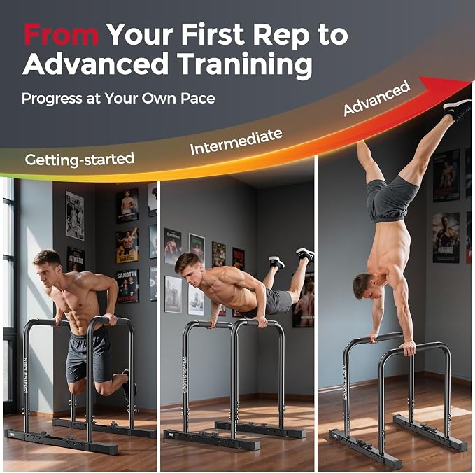 Sportsroyals Adjustable Dip Bar Station, Heavy Duty Parallette & Parallel Bars, 400LBS Stable Dip Stands for Home Gym, Calisthenics & Upper Body Workout Equipment