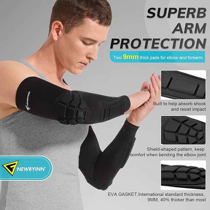 Newbyinn Padded Arm Sleeves 2 Pack, Elbow Forearm Crashproof Pads | for Football Basketball Volleyball Soccer
