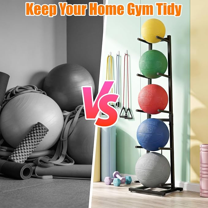 Medicine Ball Rack with Diameter Up to 11 inches | 6 balls rack capacity, perfect for organized gym, fitness & sports storage