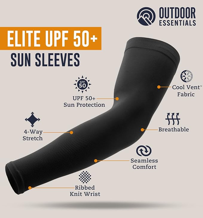 OutdoorEssentials UV Sun Sleeves for Men & Women, Cooling Arm Sleeves UPF 50+ | Golf, Tattoo Cover Up, Sun Protection
