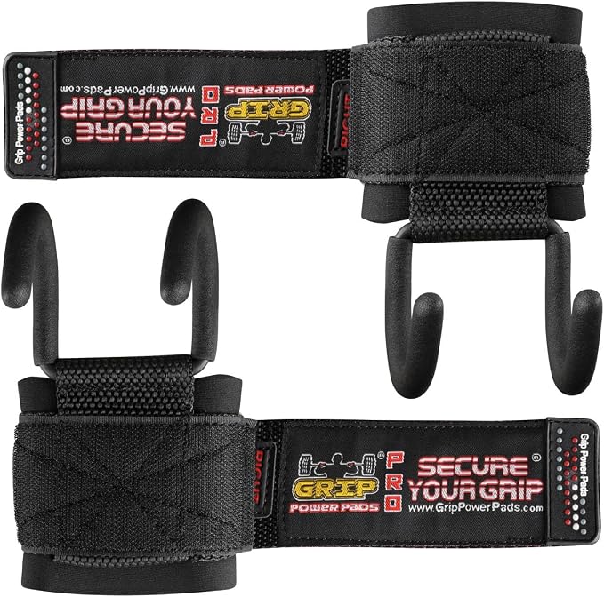 Weight Lifting Rod Hooks Heavy Duty Wrist Wraps Power Weight Lifting Training Gym Grips Straps Set of 2