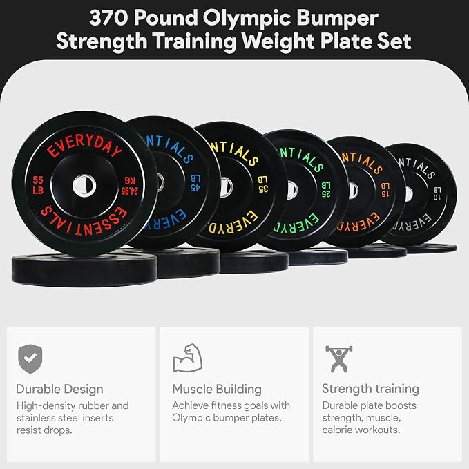 BalanceFrom Olympic Rubber Bumper Weight Plate Set with Steel Hub Inserts – 2-Inch Hole Plates for Strength Training, Powerlifting, and Weightlifting at Home, Garage, or Commercial Gym