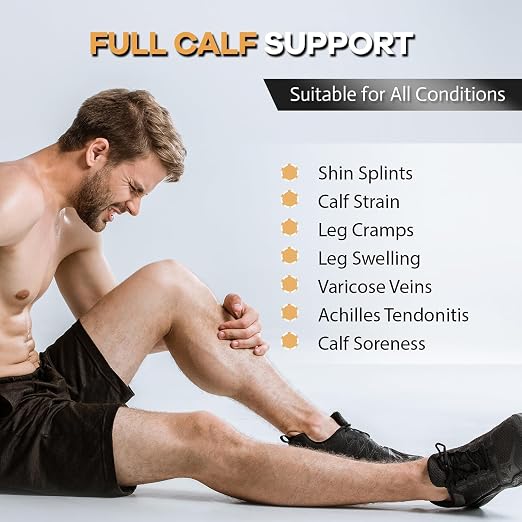Copper Calf Compression Sleeves for Men Women, Shin Splint Relief, Grip | High Stretch Graduated Compression with Anti-Slip Grip | Breathable & Smooth Lining Footless Design for Runner Nude